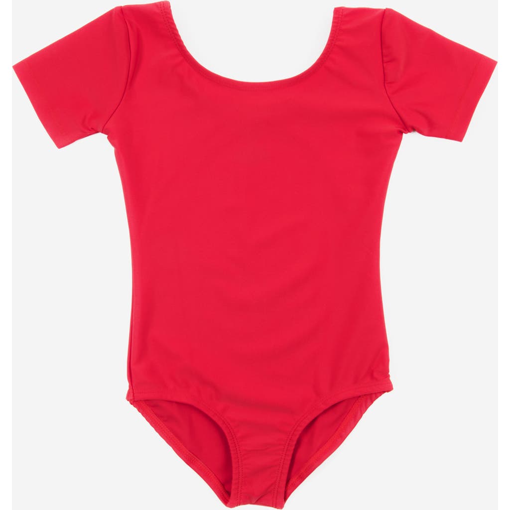 Leveret Girls Short Sleeve Leotard In Red