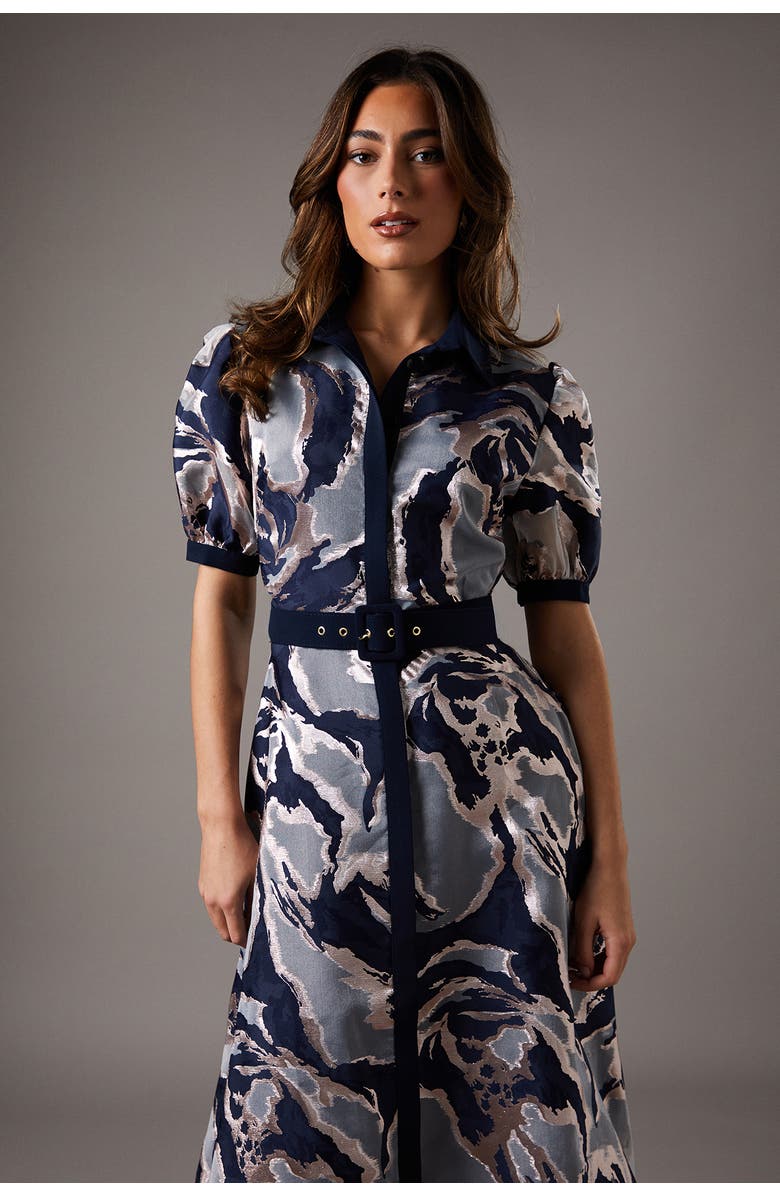 Coast Short Sleeve Jacquard Shirt Dress, Alternate, color, Navy