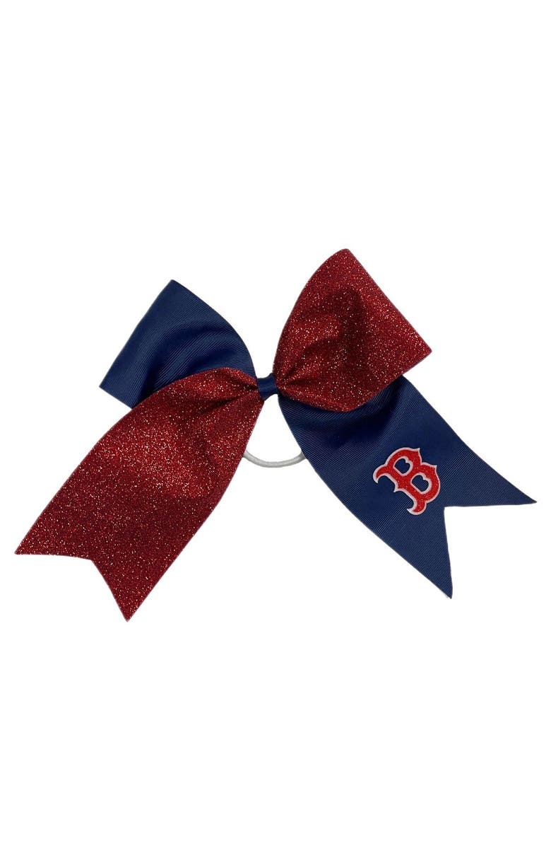 USA LICENSED BOWS Boston Red Sox Jumbo Glitter Bow with Ponytail Holder, Main, color, 