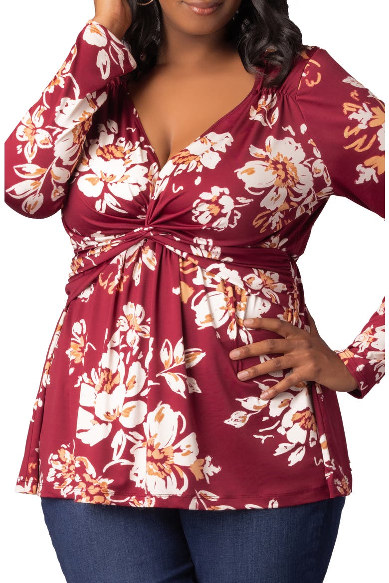 Abigail Long Sleeve Twist Front Top, Alternate, color, RED SCATTERED FLORALS