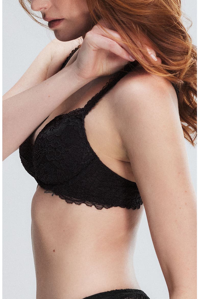 Romantic Corded Lace Padded Demi Bra, Alternate, color, BLACK CAVIAR