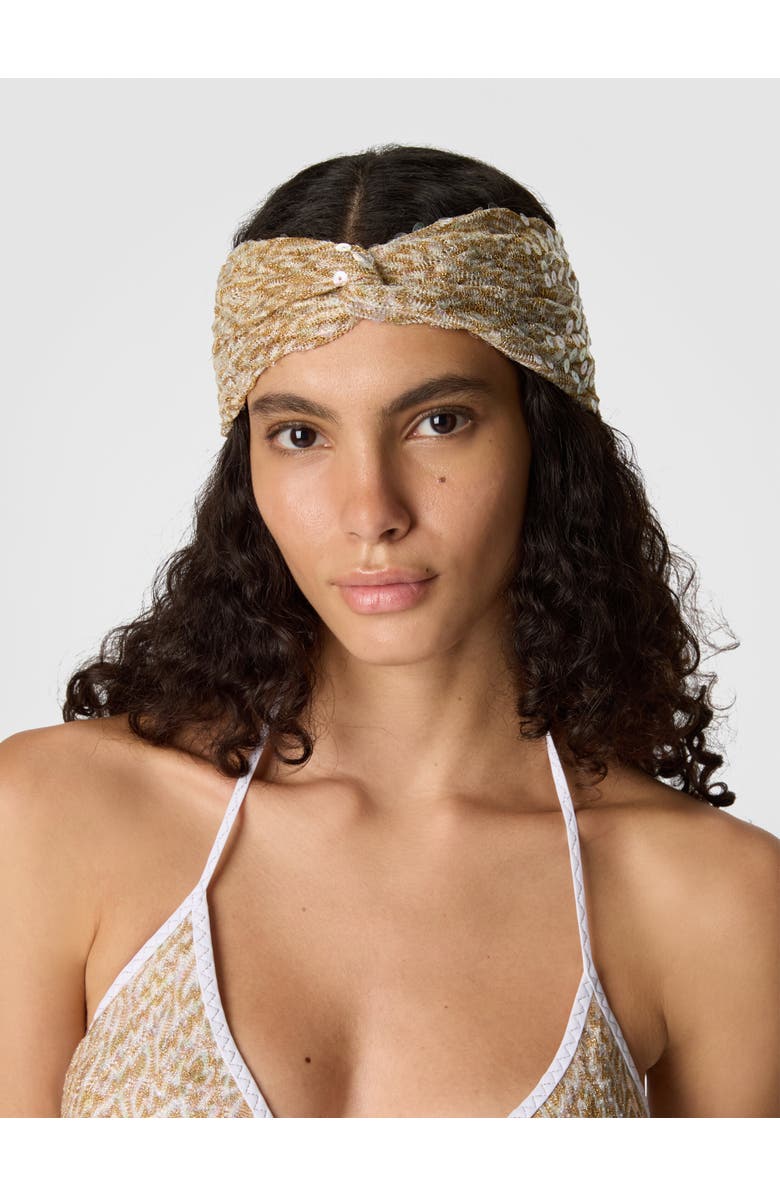 Missoni Headband In Lamé Viscose With Lace Pattern And Sequins, Alternate, color, Gold& White