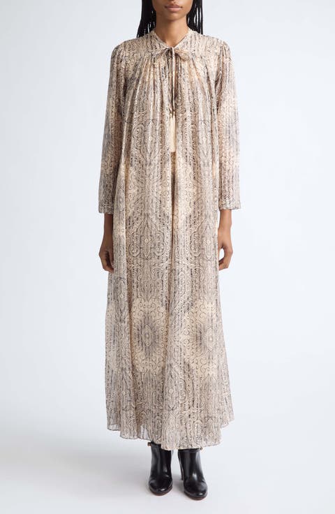 Ascent Print Long Sleeve Silk Maxi Dress