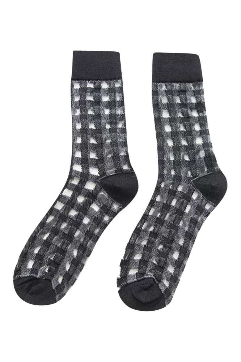 Gingham Places Sheer Quarter Crew Socks, Main, color, BLACK