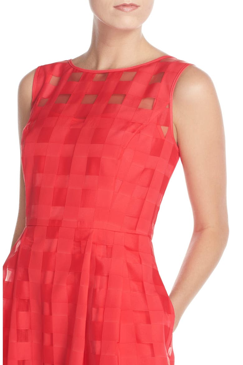Windowpane Check Fit & Flare Dress, Alternate, color, CORAL