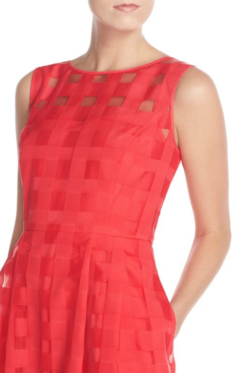 Ellen Tracy Windowpane Check Fit & Flare Dress In Coral