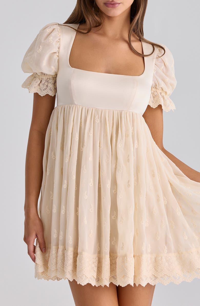 HOUSE OF CB Bambi Broderie Anglaise Lace Regency Babydoll Minidress, Alternate, color, Ivory