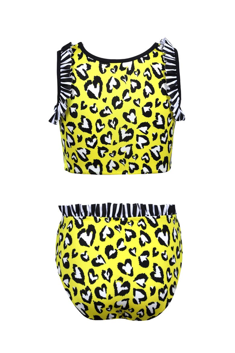 Kid's Heart Print Ruffle Detail Two Piece Bikini, Alternate, color, Yellow