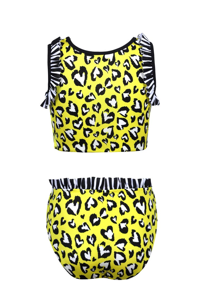 NESSI BYRD Kid's Heart Print Ruffle Detail Two Piece Bikini, Alternate, color, Yellow