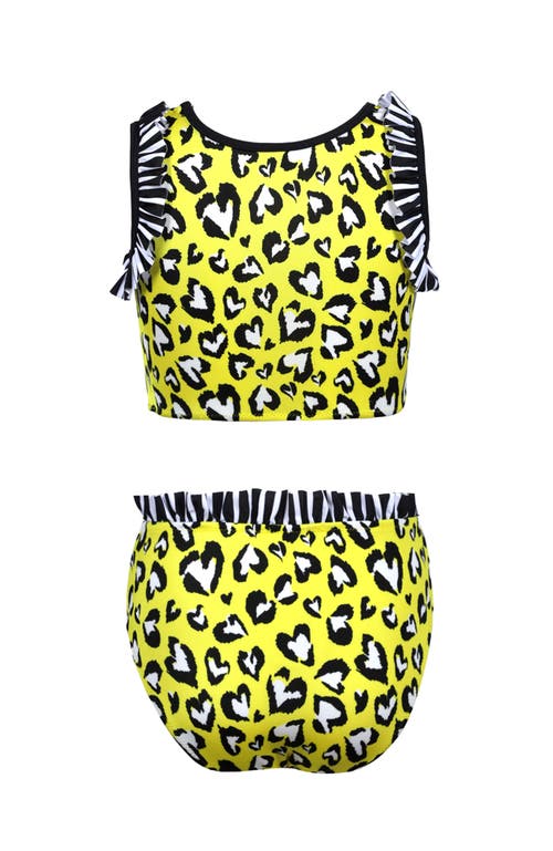Nessi Byrd Kid's Heart Print Ruffle Detail Two Piece Bikini In Yellow