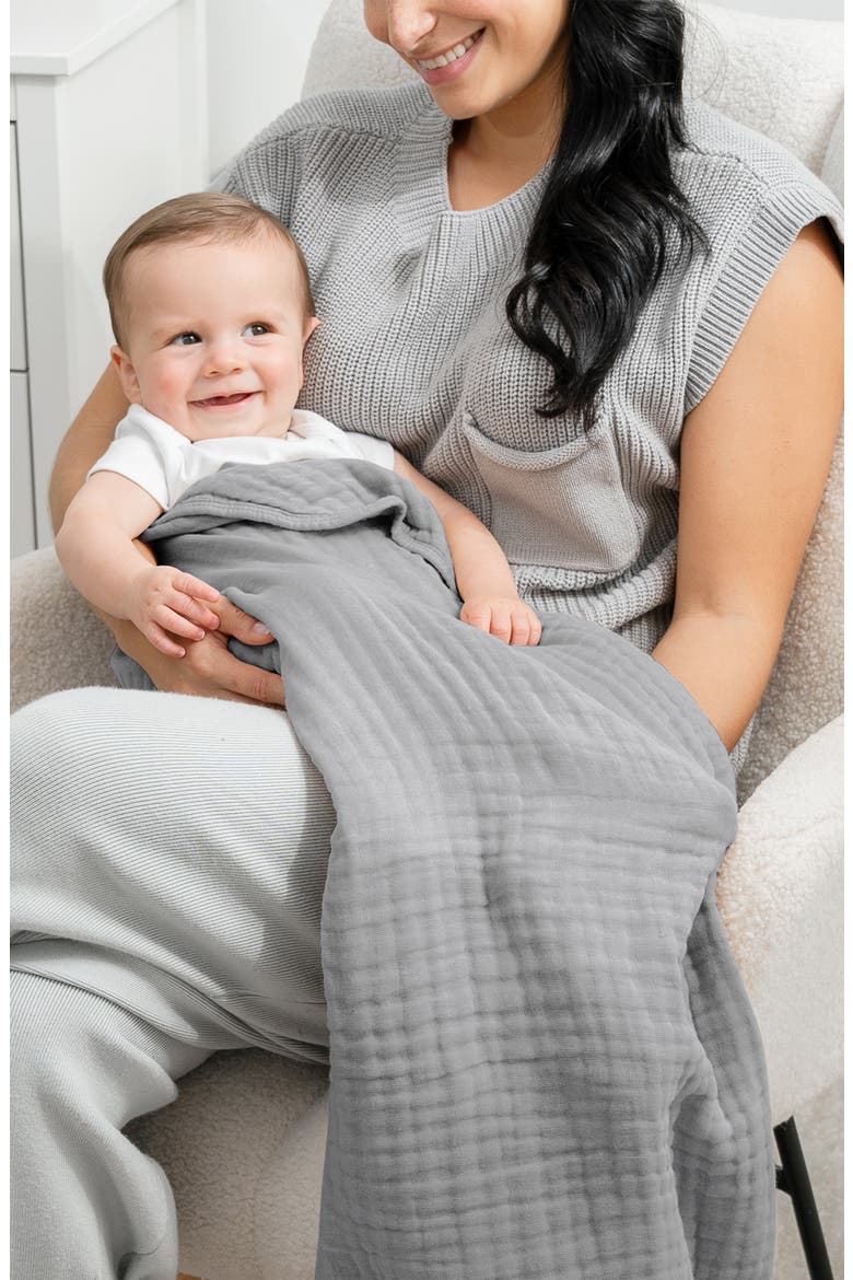 Baby Muslin Blanket, Alternate, color, Heather Blue
