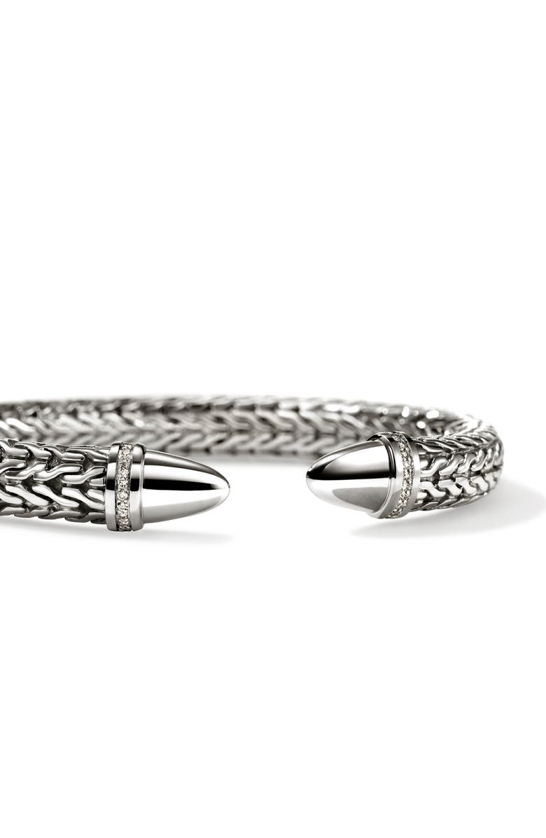 John Hardy Spear 50 Flex Cuff Bracelet, Sterling Silver, Diamonds, 8.9mm, Alternate, color, Silver White Diamond .25Ct