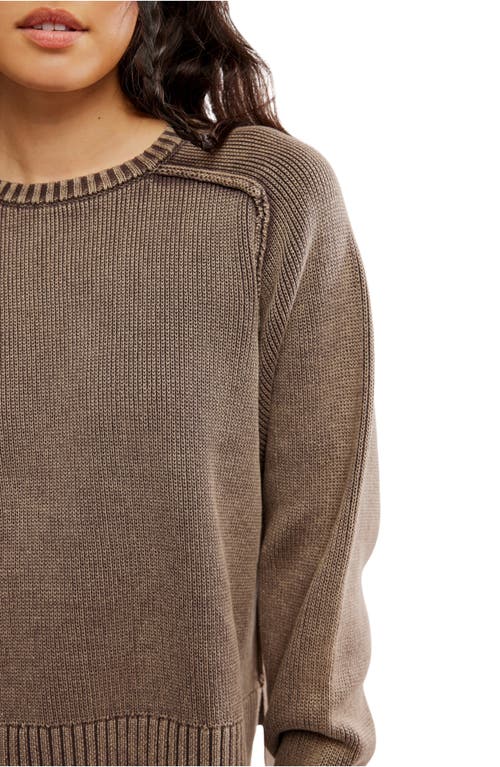 Free People Spring Street Cotton Crewneck Sweater In Brown