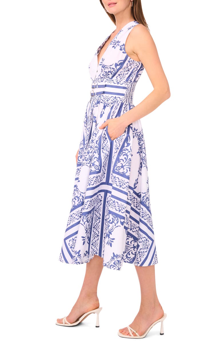 CeCe Sleeveless Belted Cotton Midi Dress, Alternate, color, Artesian Blue