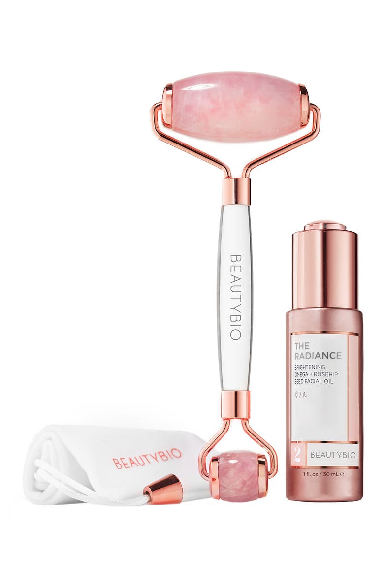 Rose Quartz Facial Roller & Oil Set, Main, color, NO COLOR