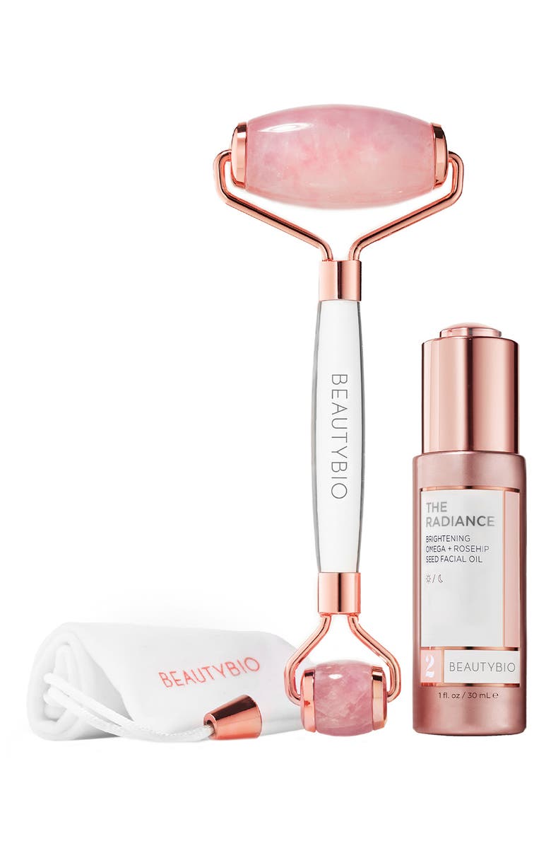 BeautyBio Rose Quartz Facial Roller & Oil Set, Main, color, 