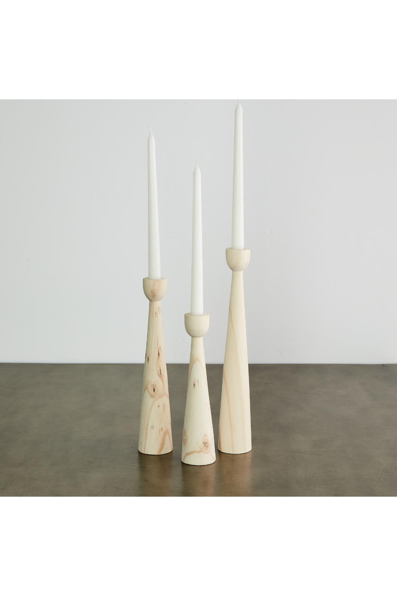 Tapered Candlestick Holder Pine Wood Natural Neutral, Main, color, Natural