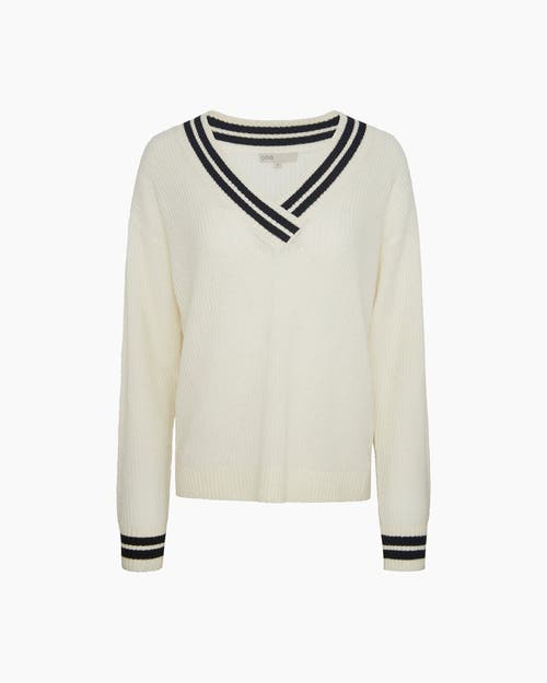 Onia Deep V-neck Varsity Pullover Sweater In White