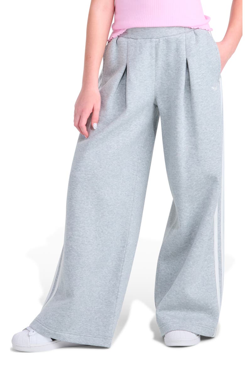 Kids' Pleated Fleece Heather Wide Leg Pants, Main, color, GREY HEATHER