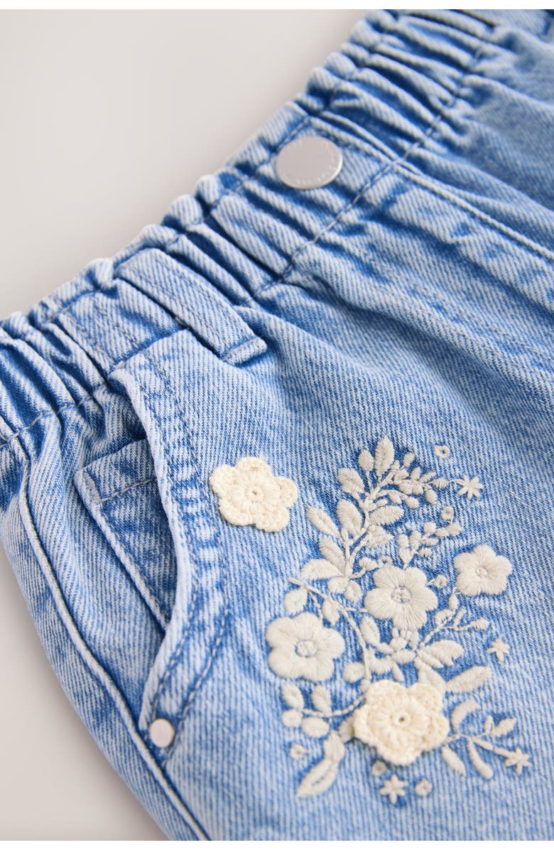 NEXT Kids' Floral Embroidered Denim Shorts, Alternate, color, Blue
