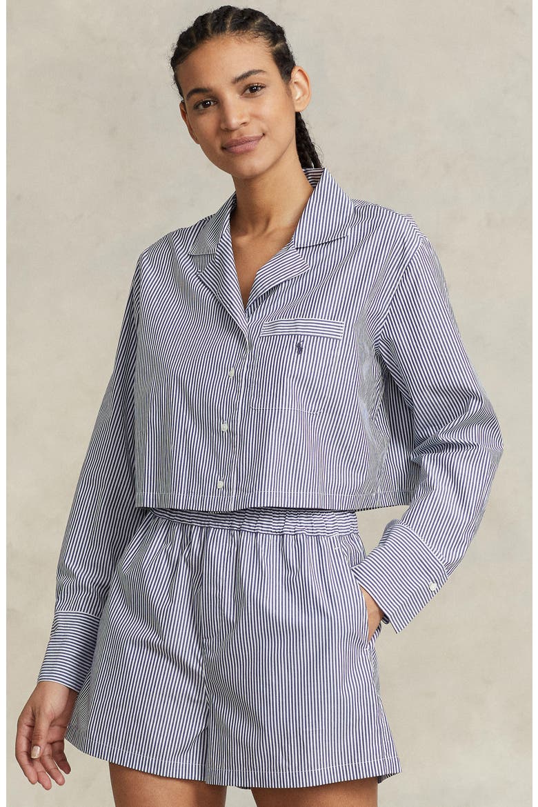 Crop Cotton Poplin Short Pajamas, Alternate, color, PURPLE STRIPES
