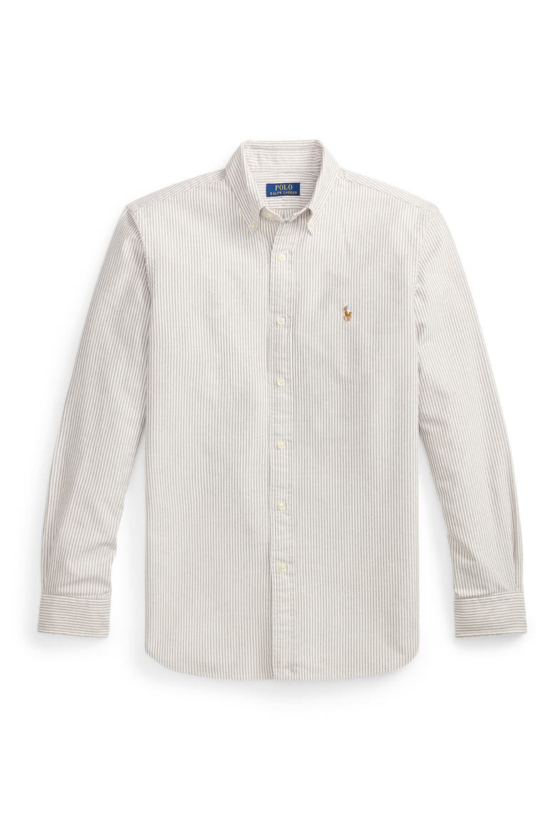 Classic Fit Striped Oxford Shirt, Alternate, color, NUTMEG BROWN WHITE