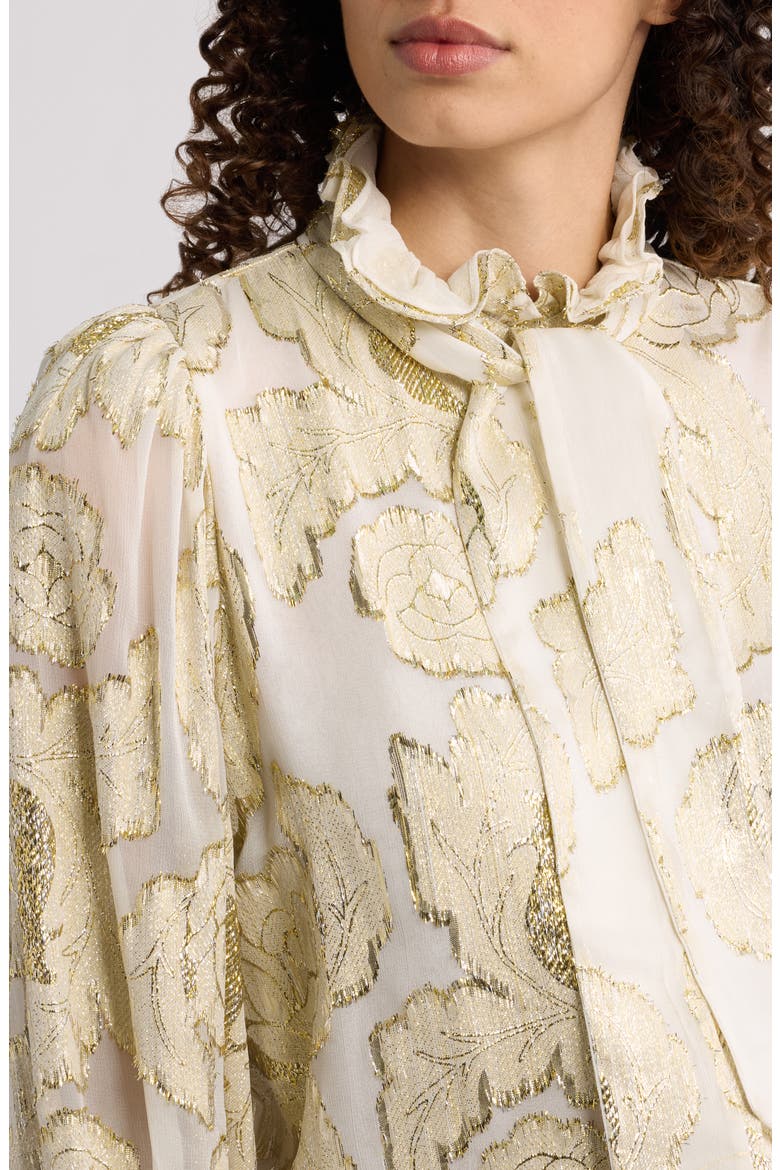 Niosha Metallic Tie Neck Top, Alternate, color, IVORY