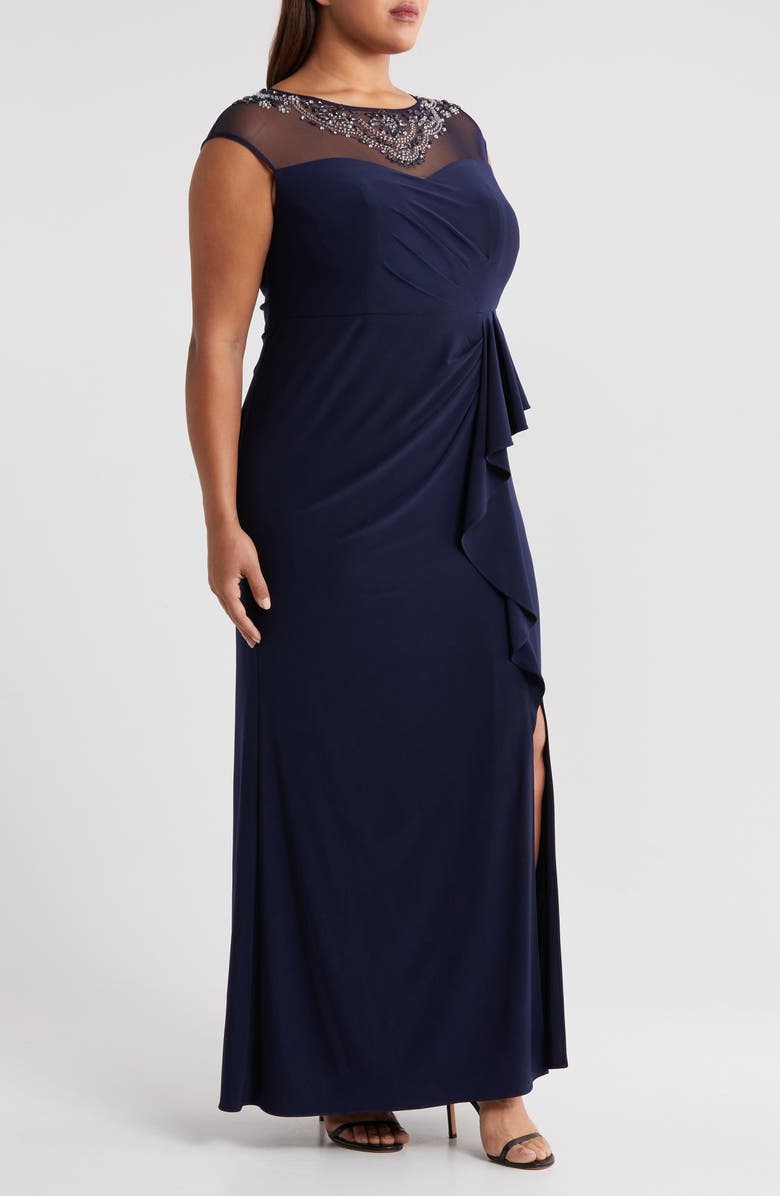 alex evenings illusion sleeve dress Alex Evenings Womens Illusion Knee Sheath Dress Navy 8 main image 1
