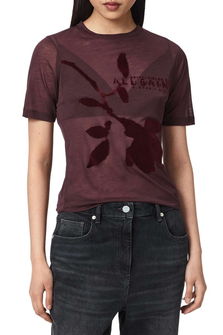 Athea Sheer Graphic Tee, Main, color, BURGUNDY RED