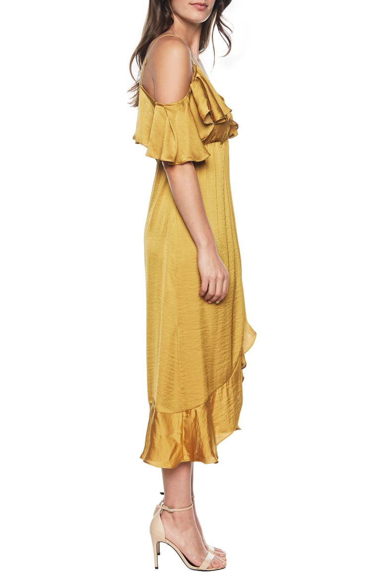 Bea Cold Shoulder Ruffle Dress, Alternate, color, GOLD
