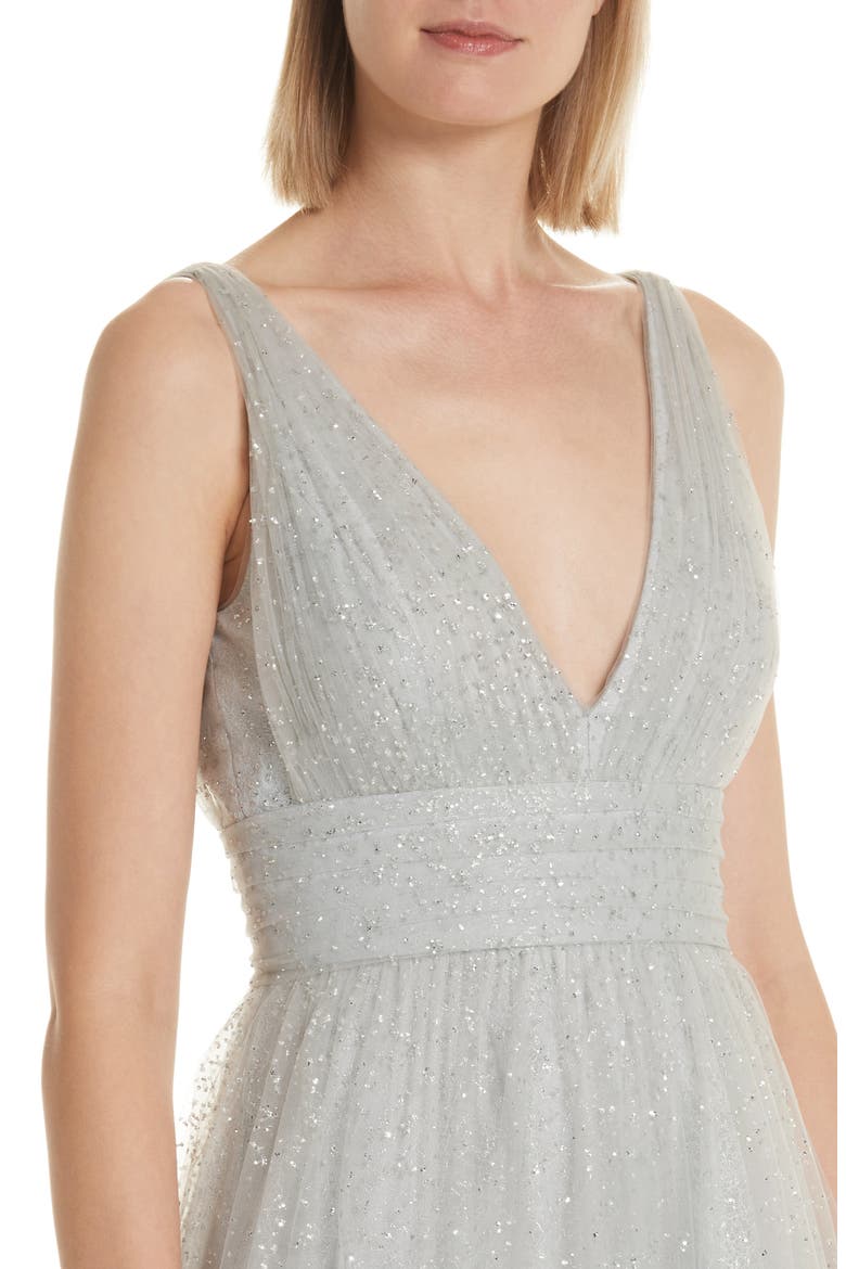 Glitter Tulle Tea Length Dress, Alternate, color, SILVER