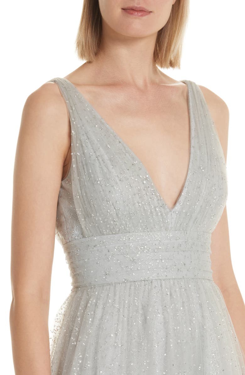 Marchesa Notte Glitter Tulle Tea Length Dress, Alternate, color,