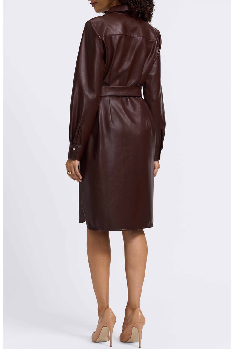 Rocca Long Sleeve Faux Leather Shirtdress, Alternate, color, CHICORY COFFEE