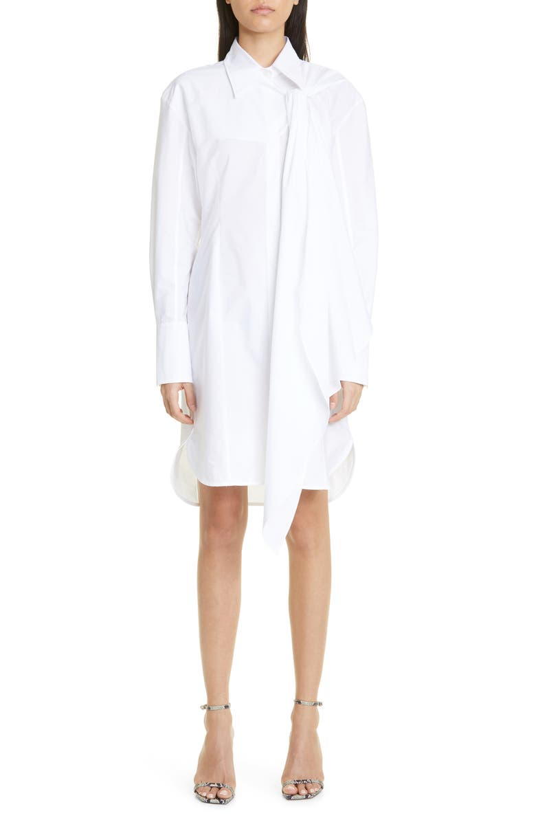Victoria Beckham Tie Detail Organic Cotton Poplin Shirtdress, Main, color, 