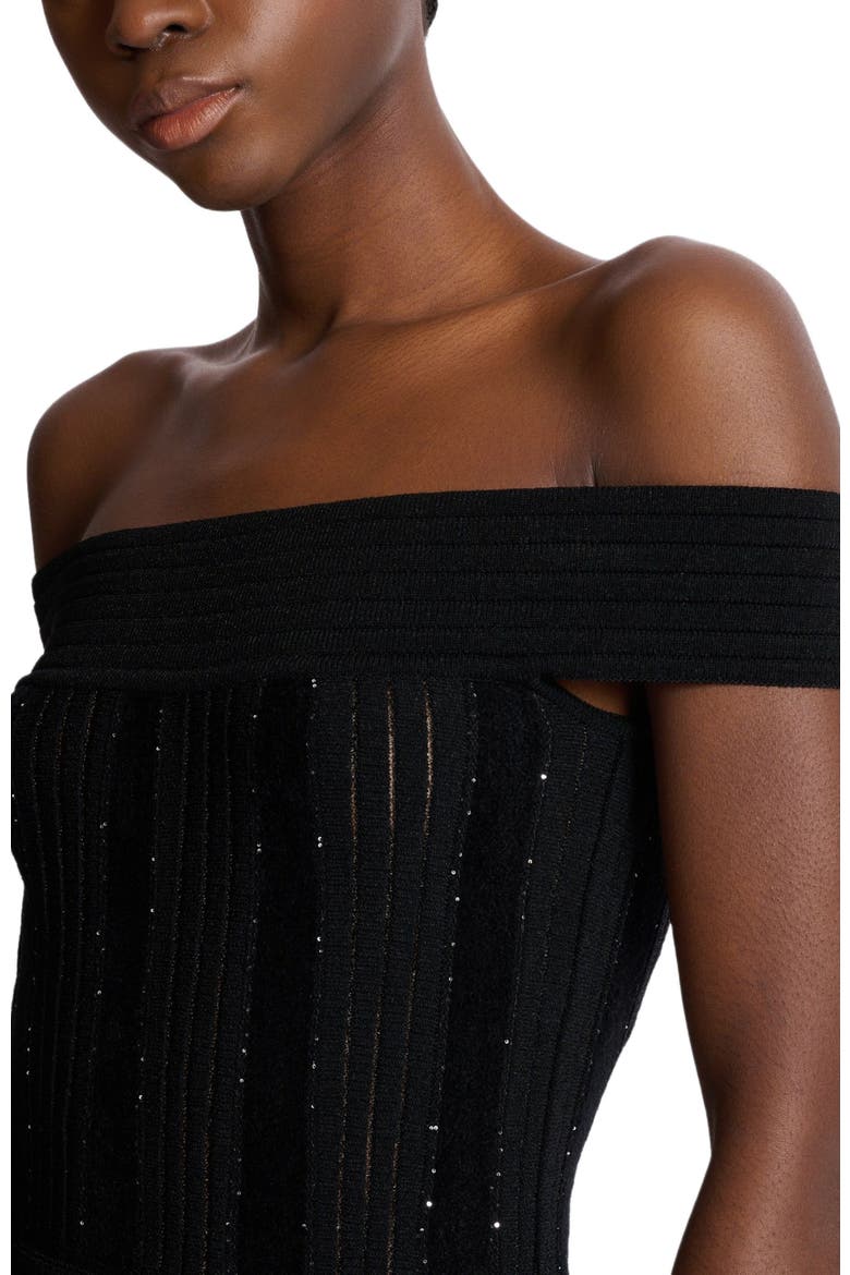 Off-the-shoulder glitter knit dress, Alternate, color, black