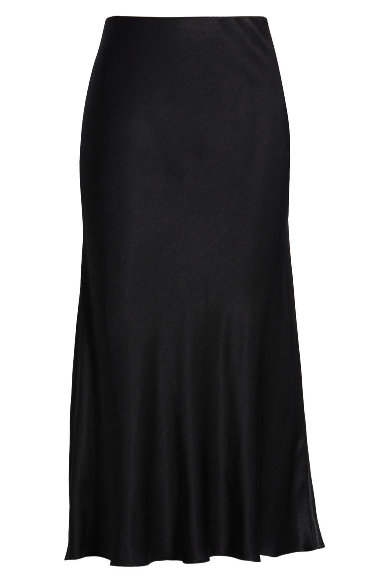 Bias Cut Satin Skirt, Alternate, color, BLACK