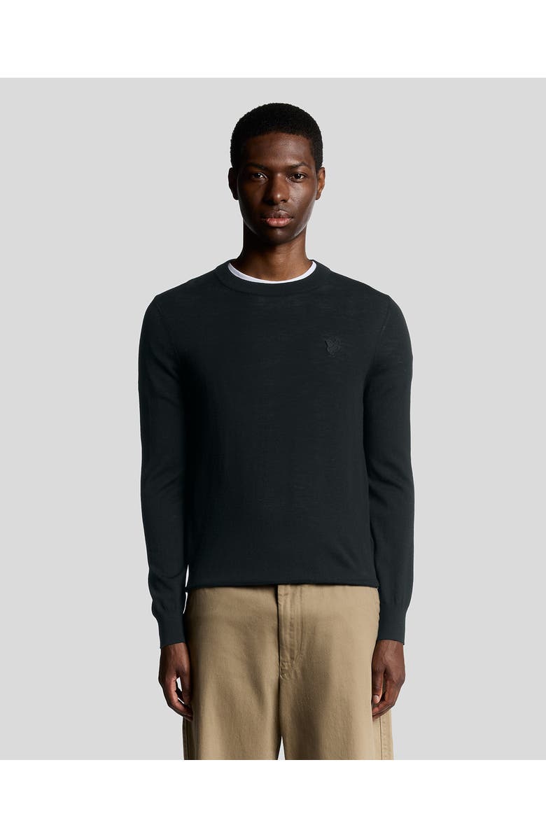 Lyle & Scott Tonal Eagle Merino Crew Neck Sweater, Main, color, Jet Black