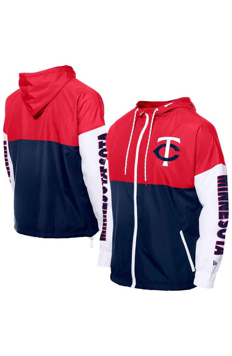 New Era Men
s New Era  Navy/Red Minnesota Twins Color Block Full-Zip Hoodie Windbreaker, Main, color, Navy