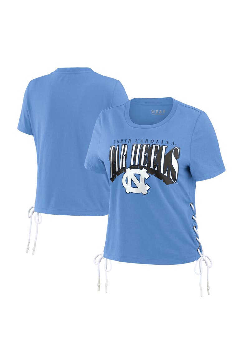 Women's WEAR by Erin Andrews Carolina Blue North Carolina Tar Heels Side Lace-Up Modest Crop T-Shirt, Main, color, Light Blue