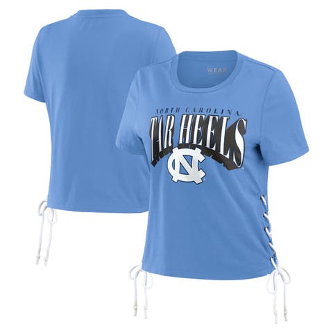 Women's WEAR by Erin Andrews Carolina Blue North Carolina Tar Heels Side Lace-Up Modest Crop T-Shirt