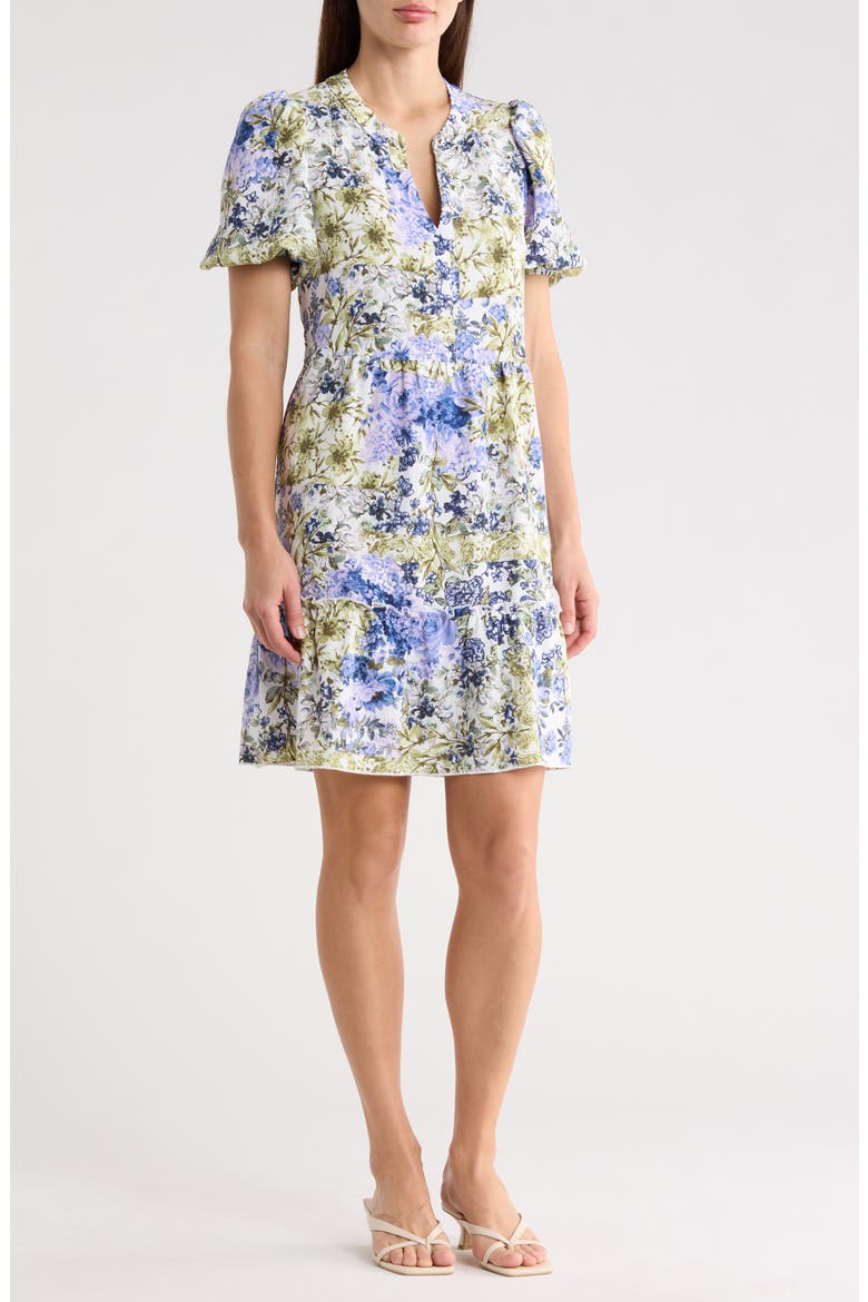 Floral Puff Sleeve Tiered Dress, Main, color, MOSS