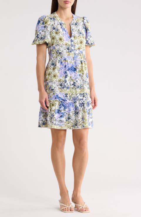 Floral Puff Sleeve Tiered Dress