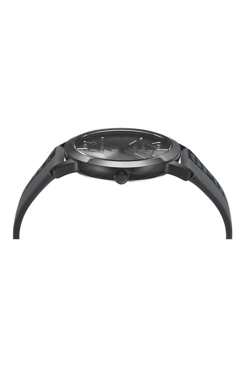 Three-Hand Quartz Silicone Strap Watch, 44mm, Alternate, color, BLACK