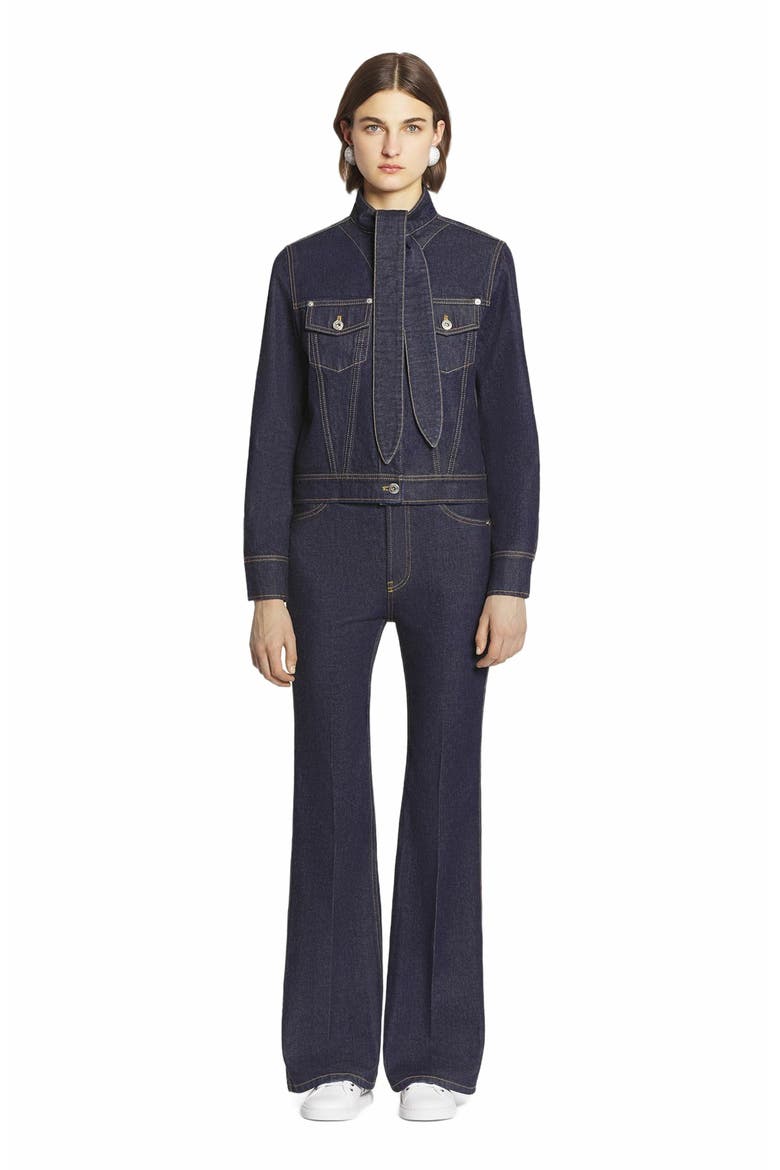 FLARED DENIM PANTS, Main, color, NAVY BLUE
