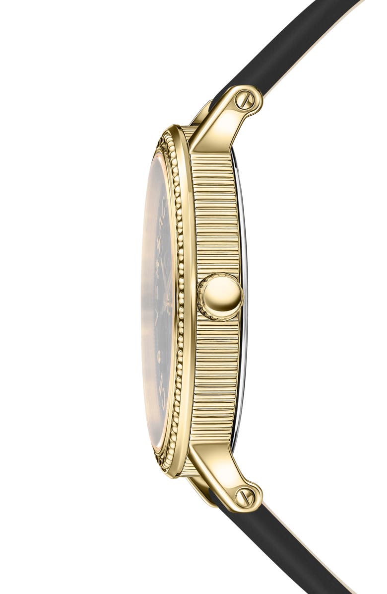 Versace V-Dollar Leather Strap Watch, 37mm, Alternate, color, Ip Yellow Gold