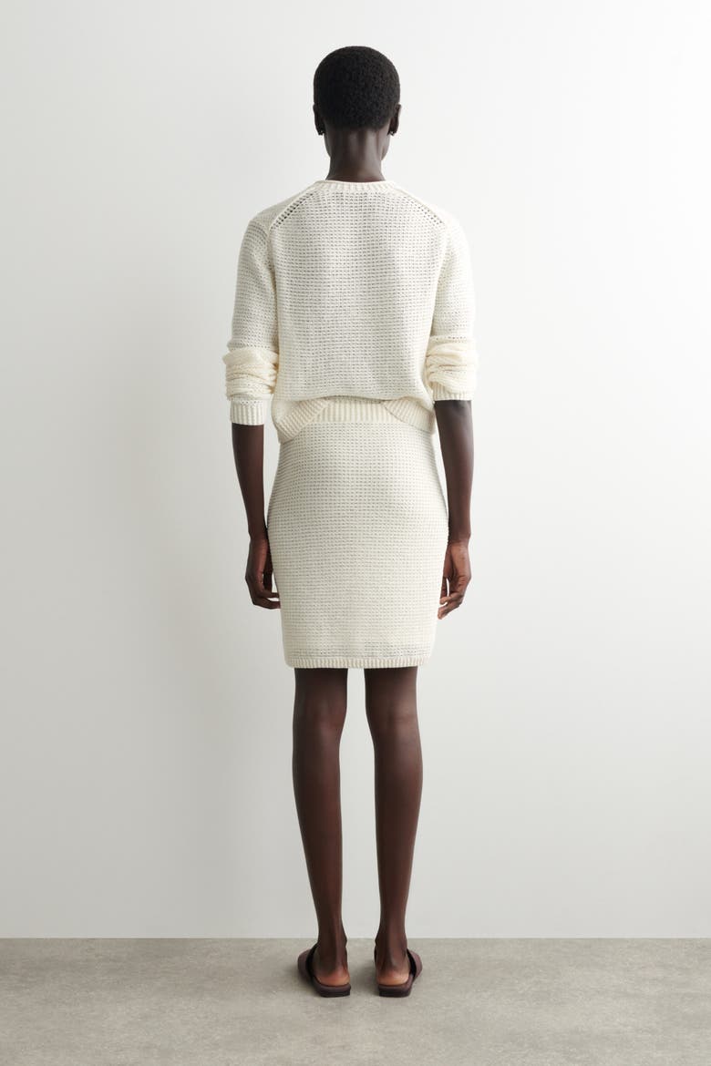 Textured Knitted Cotton Mini Skirt, Alternate, color, WHITE