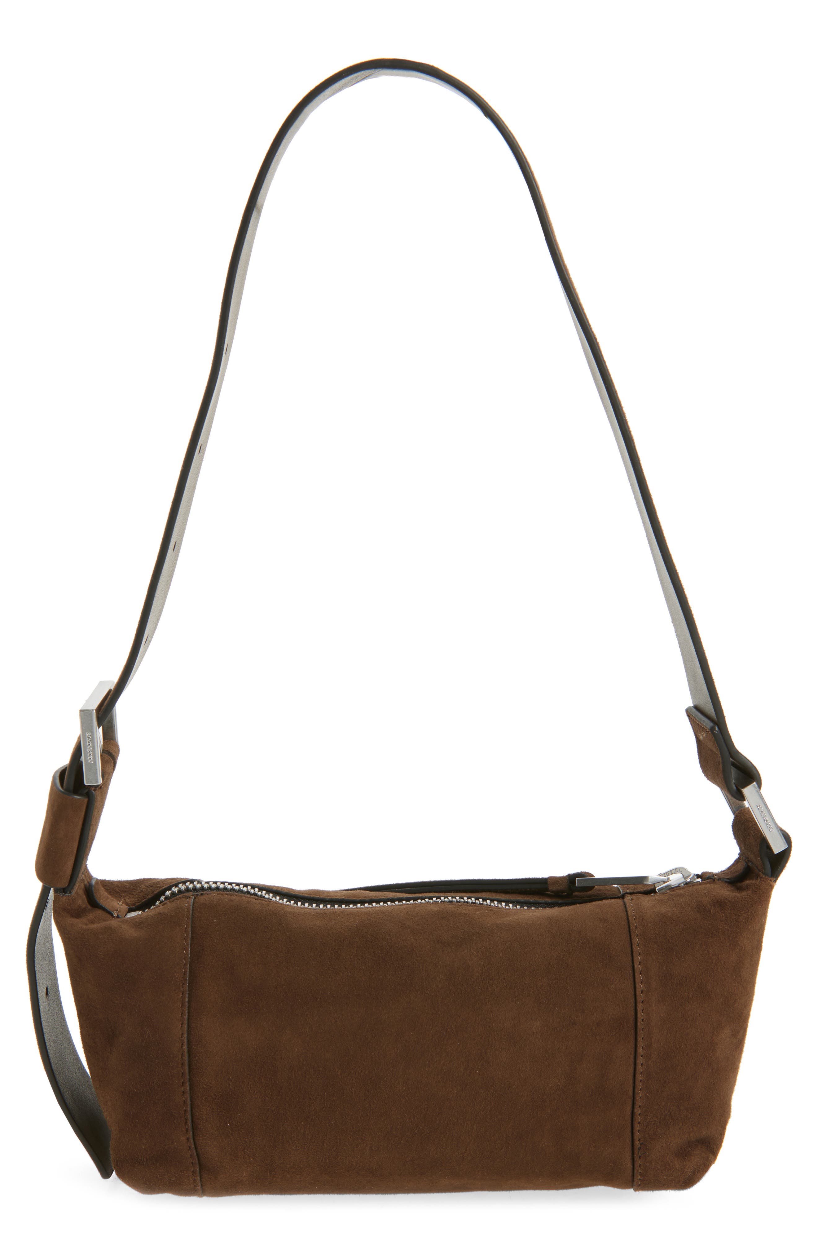 AllSaints Mini Vega Suede Shoulder Bag, Alternate, color, Fango Brown