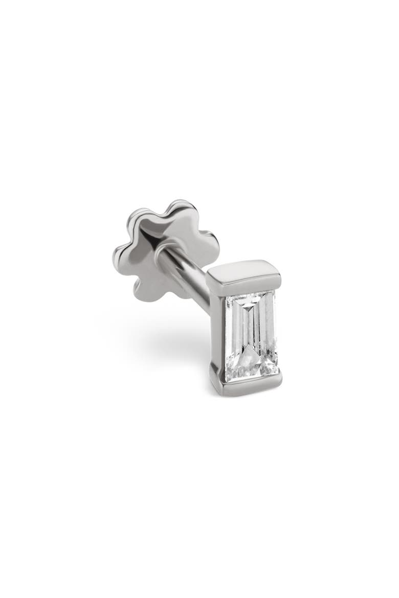 Diamond Baguette Single Threaded Stud Earring, Alternate, color, WHITE GOLD