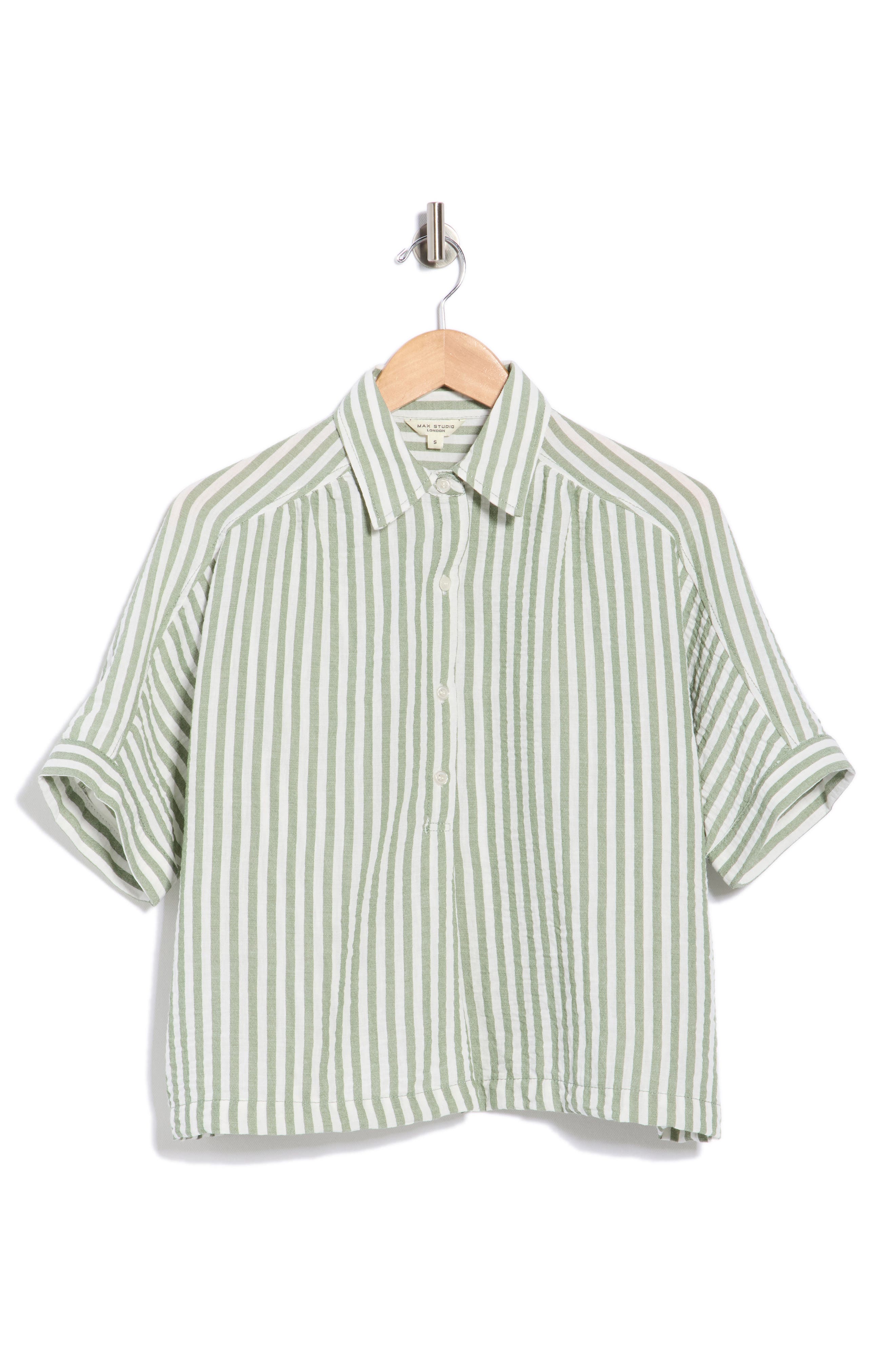 MAX STUDIO Textured Stripe Camp Shirt