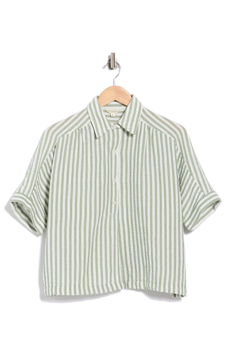 MAX STUDIO Textured Stripe Camp Shirt, Main, color, Soft Green/ White Stripe